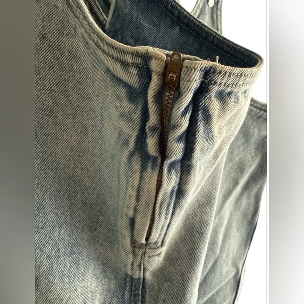 Regeneration By Celebrity Pink Daisy Mini Dress Overall Denim Jumper M - Picture 5 of 5